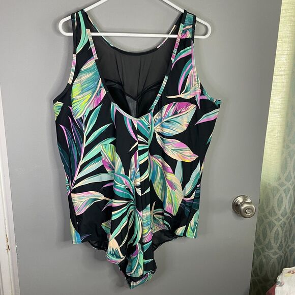 Torrid Womens 4 Active Wireless Mesh High Neck One Piece Swimsuit Floral NWT - Picture 2 of 9